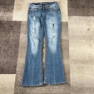Ariya Jeans Women Bootcut Distressed Medium Wash Denim Size 3/4 Whiskering Boho